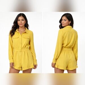 LUMERE Yellow Button Front Romper Size Medium NWT